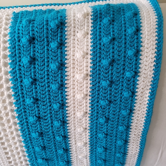 Blue and white Boho Granny crochet Handmade Blanket Throw - Picture 4 of 9